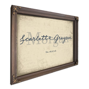 Personalized Wedding Sign, Last Name with Couple Names & Heart, Cream & Navy, image 7