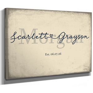 Personalized Wedding Sign, Last Name with Couple Names & Heart, Cream & Navy, image 8