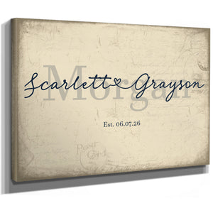 Personalized Wedding Sign, Last Name with Couple Names & Heart, Cream & Navy, image 8