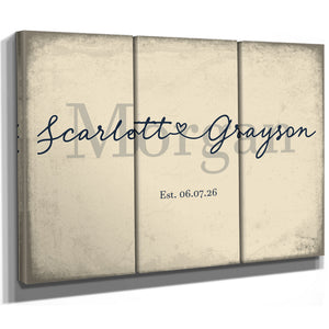 Personalized Wedding Sign, Last Name with Couple Names & Heart, Cream & Navy, image 14