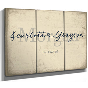 Personalized Wedding Sign, Last Name with Couple Names & Heart, Cream & Navy, image 14