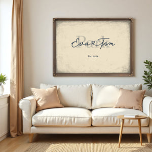 Custom Last Name Sign for Couples, Est. Wedding Date, Cream & Navy, image 5