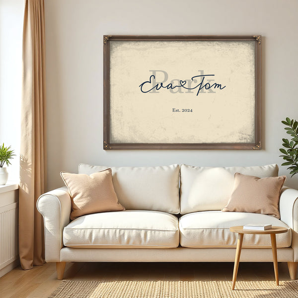 Custom Last Name Sign for Couples, Est. Wedding Date, Cream & Navy, image 5