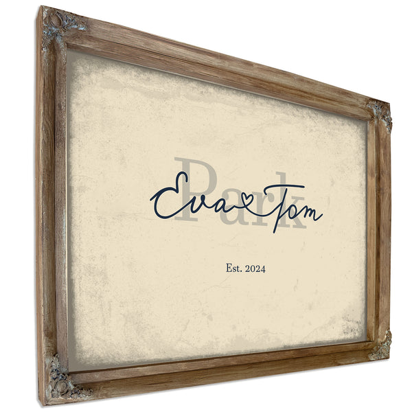 Custom Last Name Sign for Couples, Est. Wedding Date, Cream & Navy, image 6