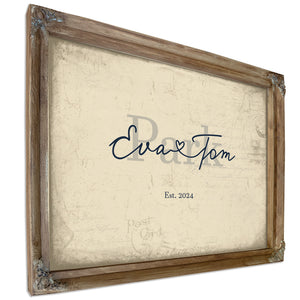 Custom Last Name Sign for Couples, Est. Wedding Date, Cream & Navy, image 6