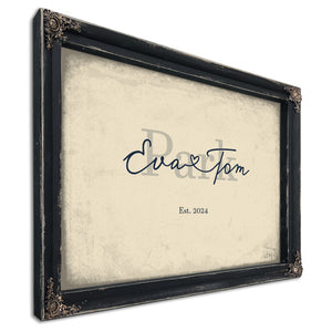 Custom Last Name Sign for Couples, Est. Wedding Date, Cream & Navy, image 1