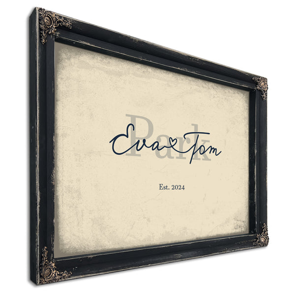 Custom Last Name Sign for Couples, Est. Wedding Date, Cream & Navy, image 1