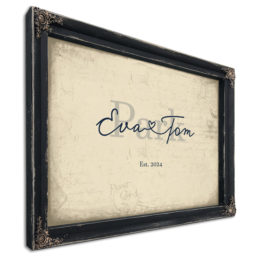 Custom Last Name Sign for Couples, Est. Wedding Date, Cream & Navy, image 1