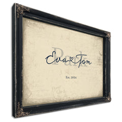 Custom Last Name Sign for Couples, Est. Wedding Date, Cream & Navy, image 1