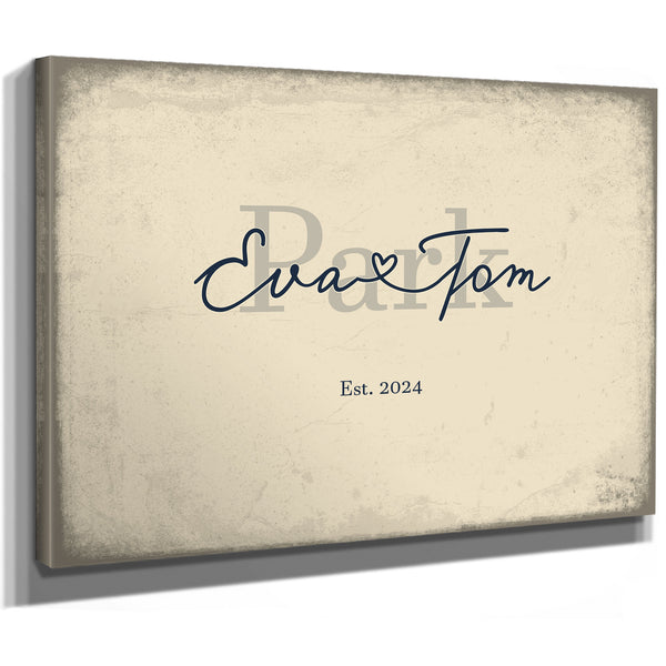 Custom Last Name Sign for Couples, Est. Wedding Date, Cream & Navy, image 8