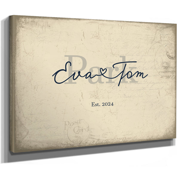 Custom Last Name Sign for Couples, Est. Wedding Date, Cream & Navy, image 8