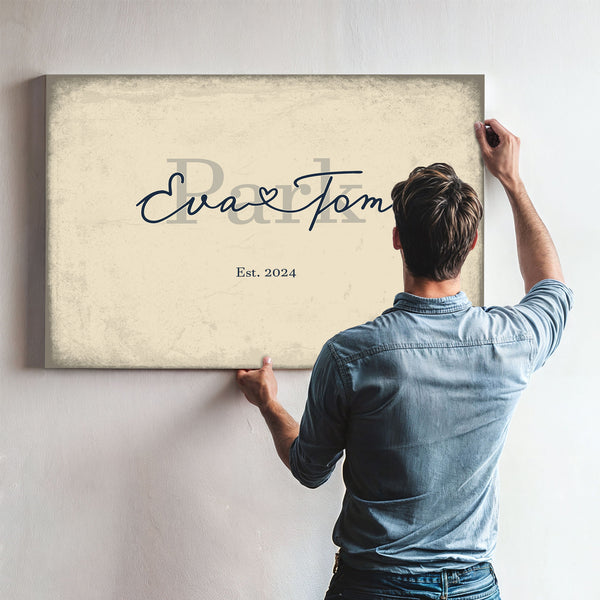 Custom Last Name Sign for Couples, Est. Wedding Date, Cream & Navy, image 9