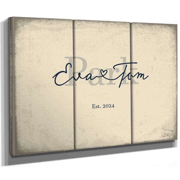 Custom Last Name Sign for Couples, Est. Wedding Date, Cream & Navy, image 14