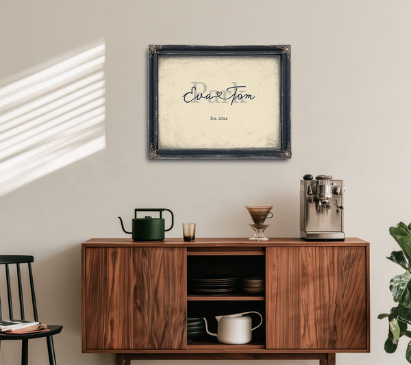 Custom Last Name Sign for Couples, Est. Wedding Date, Cream & Navy, image 15