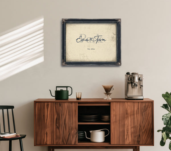 Custom Last Name Sign for Couples, Est. Wedding Date, Cream & Navy, image 15
