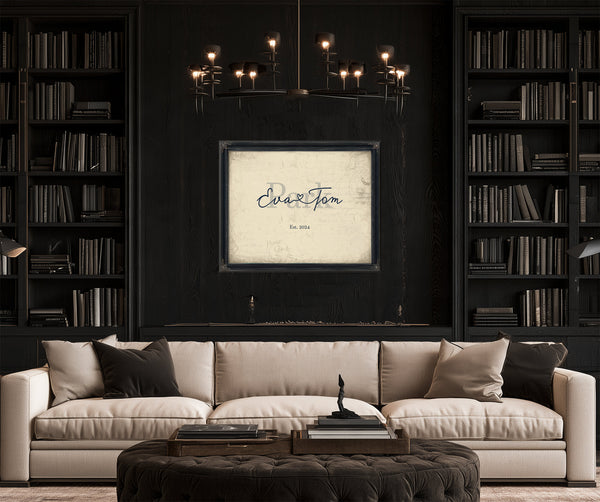 Custom Last Name Sign for Couples, Est. Wedding Date, Cream & Navy, image 16