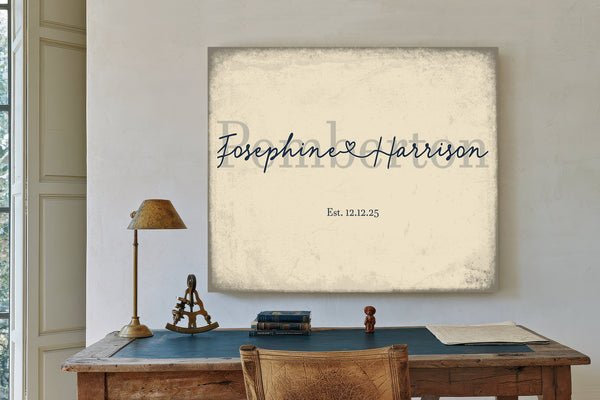 Personalized Anniversary Gift, Family Name Sign with First Names, Cream & Navy, image 2