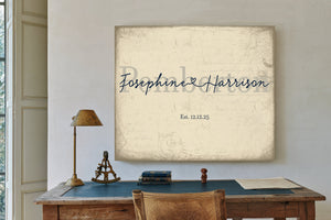Personalized Anniversary Gift, Family Name Sign with First Names, Cream & Navy, image 2