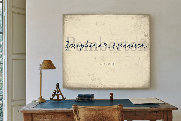 Personalized Anniversary Gift, Family Name Sign with First Names, Cream & Navy, image 2