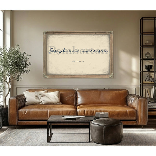 Personalized Anniversary Gift, Family Name Sign with First Names, Cream & Navy, image 3