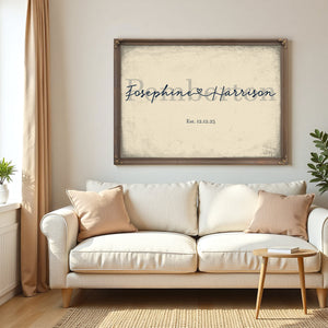 Personalized Anniversary Gift, Family Name Sign with First Names, Cream & Navy, image 5