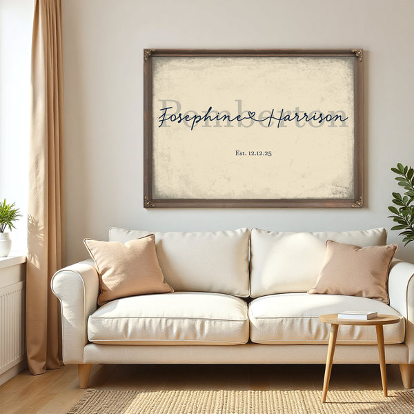 Personalized Anniversary Gift, Family Name Sign with First Names, Cream & Navy, image 5