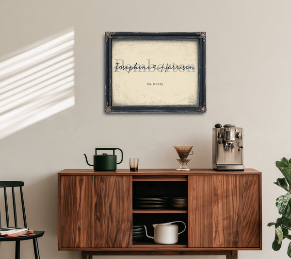 Personalized Anniversary Gift, Family Name Sign with First Names, Cream & Navy, image 15