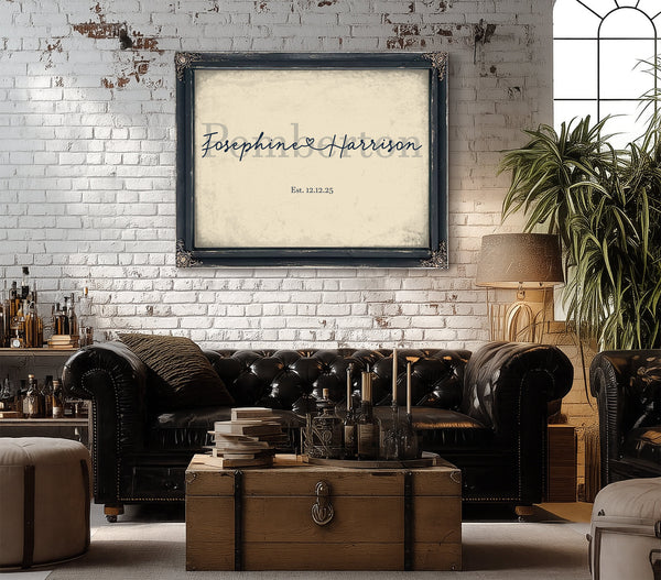 Personalized Anniversary Gift, Family Name Sign with First Names, Cream & Navy, image 18