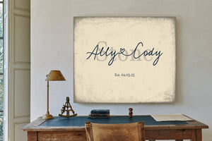Mr & Mrs Last Name Sign, Personalized Wedding Gift, Cream & Navy, image 2