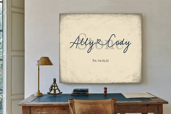 Mr & Mrs Last Name Sign, Personalized Wedding Gift, Cream & Navy, image 2