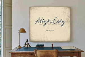 Mr & Mrs Last Name Sign, Personalized Wedding Gift, Cream & Navy, image 2