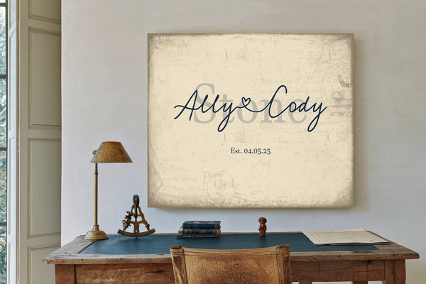 Mr & Mrs Last Name Sign, Personalized Wedding Gift, Cream & Navy, image 2