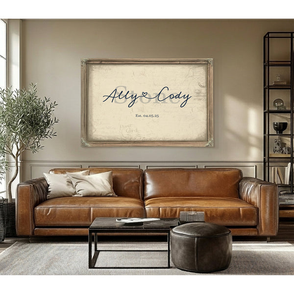 Mr & Mrs Last Name Sign, Personalized Wedding Gift, Cream & Navy, image 3