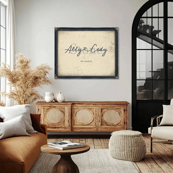 Mr & Mrs Last Name Sign, Personalized Wedding Gift, Cream & Navy, image 4