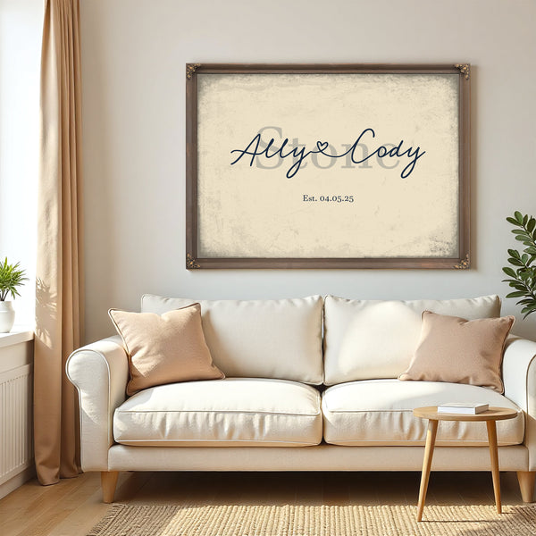 Mr & Mrs Last Name Sign, Personalized Wedding Gift, Cream & Navy, image 5