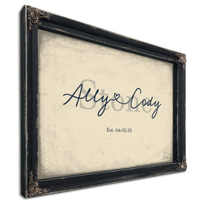 Mr & Mrs Last Name Sign, Personalized Wedding Gift, Cream & Navy, image 1