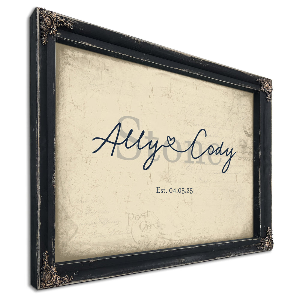 Mr & Mrs Last Name Sign, Personalized Wedding Gift, Cream & Navy, image 1