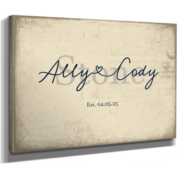 Mr & Mrs Last Name Sign, Personalized Wedding Gift, Cream & Navy, image 8