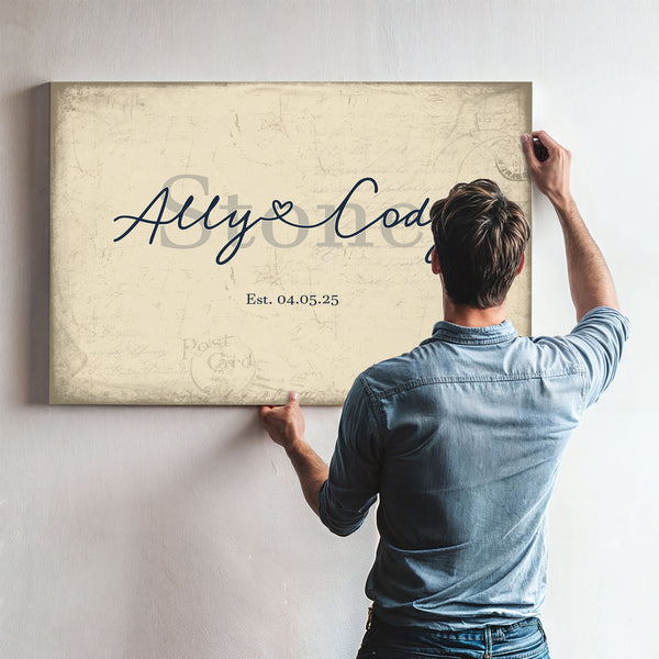 Mr & Mrs Last Name Sign, Personalized Wedding Gift, Cream & Navy, image 9
