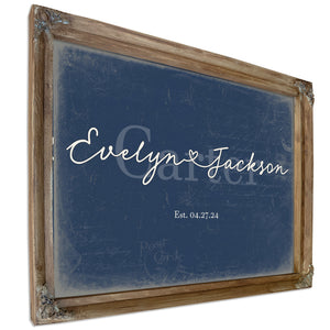 Personalized Wedding Sign, Last Name with Couple Names & Heart, Denim Americana, image 6