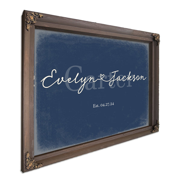 Personalized Wedding Sign, Last Name with Couple Names & Heart, Denim Americana, image 7
