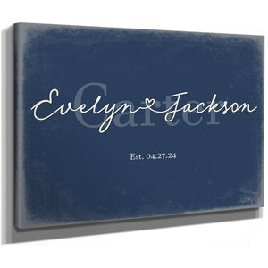 Personalized Wedding Sign, Last Name with Couple Names & Heart, Denim Americana, image 8