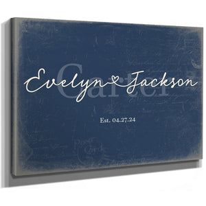 Personalized Wedding Sign, Last Name with Couple Names & Heart, Denim Americana, image 8