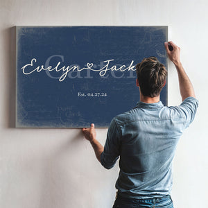 Personalized Wedding Sign, Last Name with Couple Names & Heart, Denim Americana, image 9