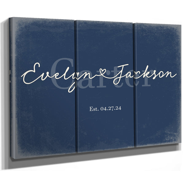 Personalized Wedding Sign, Last Name with Couple Names & Heart, Denim Americana, image 14