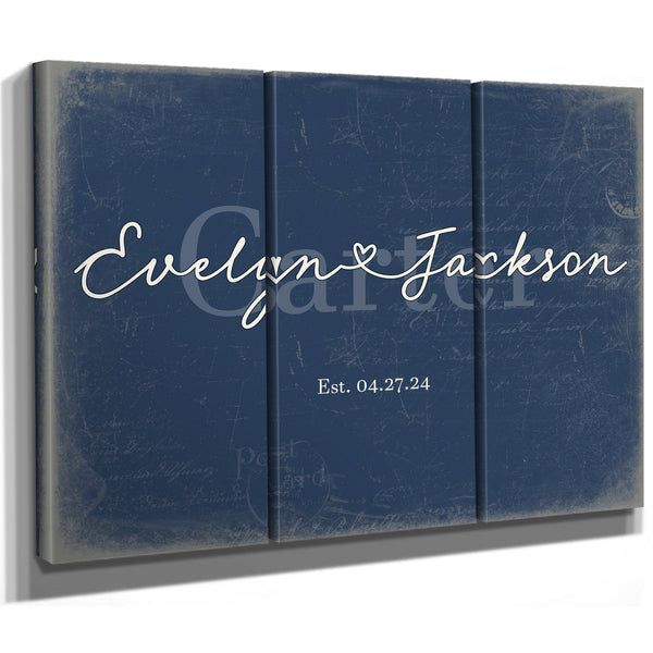 Personalized Wedding Sign, Last Name with Couple Names & Heart, Denim Americana, image 14