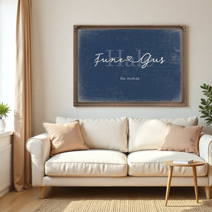 Custom Last Name Sign for Couples, Est. Wedding Date, Denim Americana, image 5