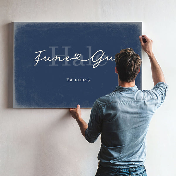 Custom Last Name Sign for Couples, Est. Wedding Date, Denim Americana, image 9