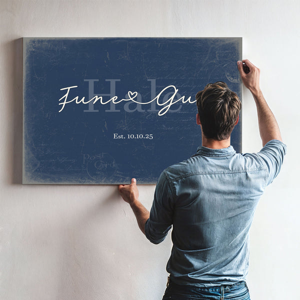 Custom Last Name Sign for Couples, Est. Wedding Date, Denim Americana, image 9