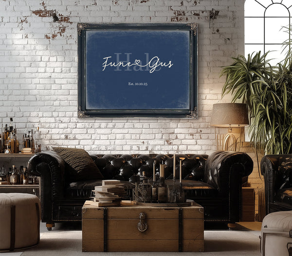Custom Last Name Sign for Couples, Est. Wedding Date, Denim Americana, image 18